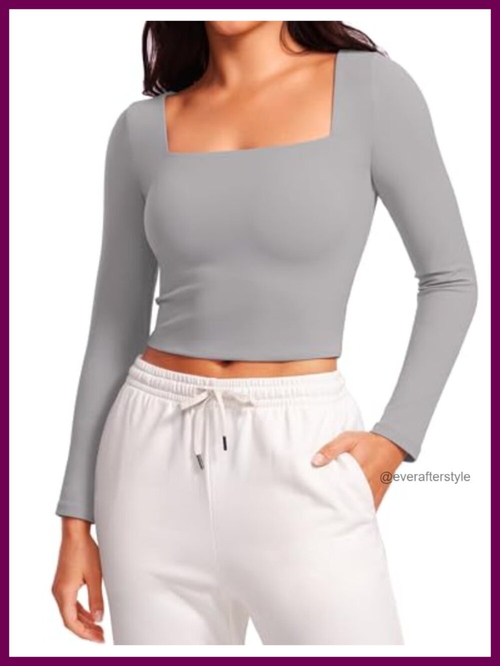 CRZ YOGA Womens Butterluxe Double Lined Long Sleeve Crop Top Square Neck